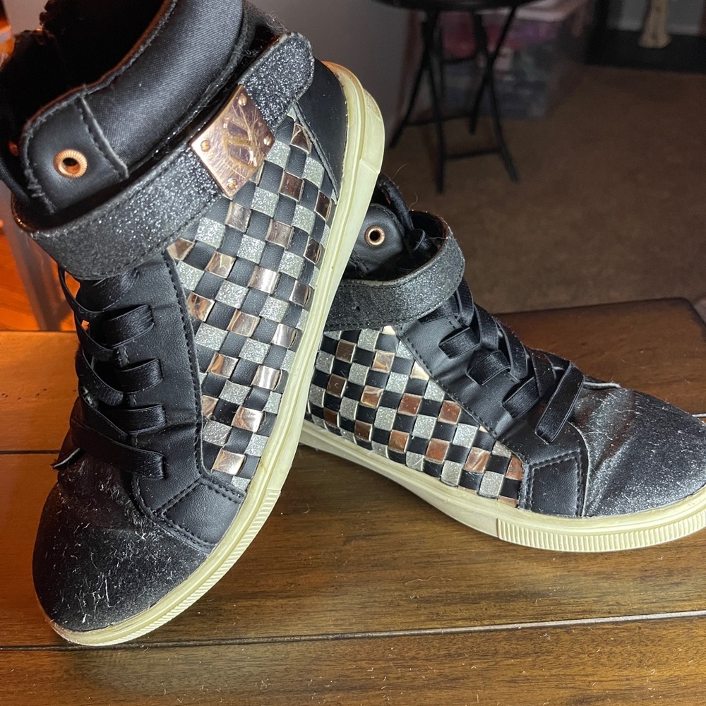 Skechers Black and Gold High-Top Sneakers with Metallic Accents